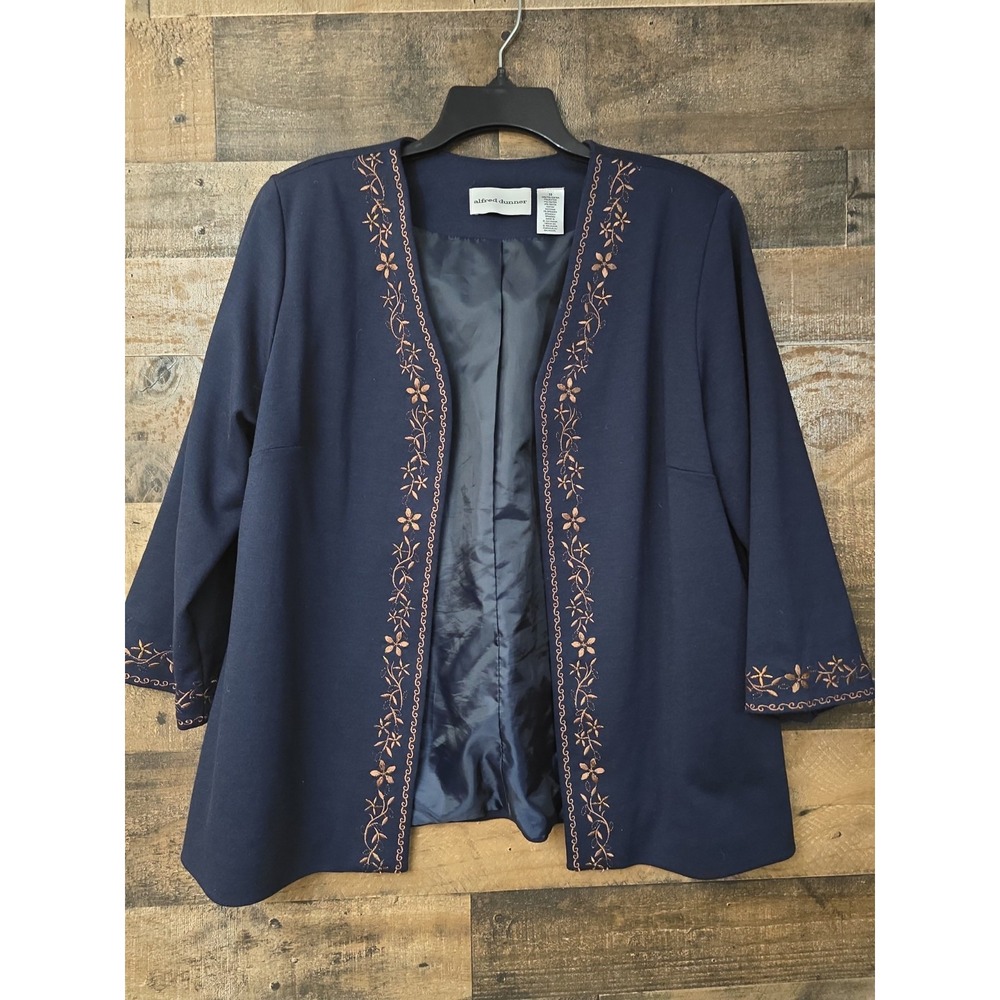 Alfred Dunner Embroidered Navy Blazer Women 10 Classic Preppy Academia Capsule
